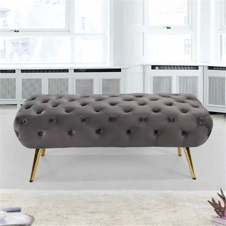 LINDSEY Velvet Tufted Button Ottoman Bench Stool - Image 3