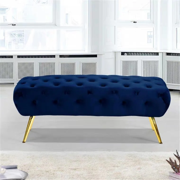LINDSEY Velvet Tufted Button Ottoman Bench Stool - Image 4