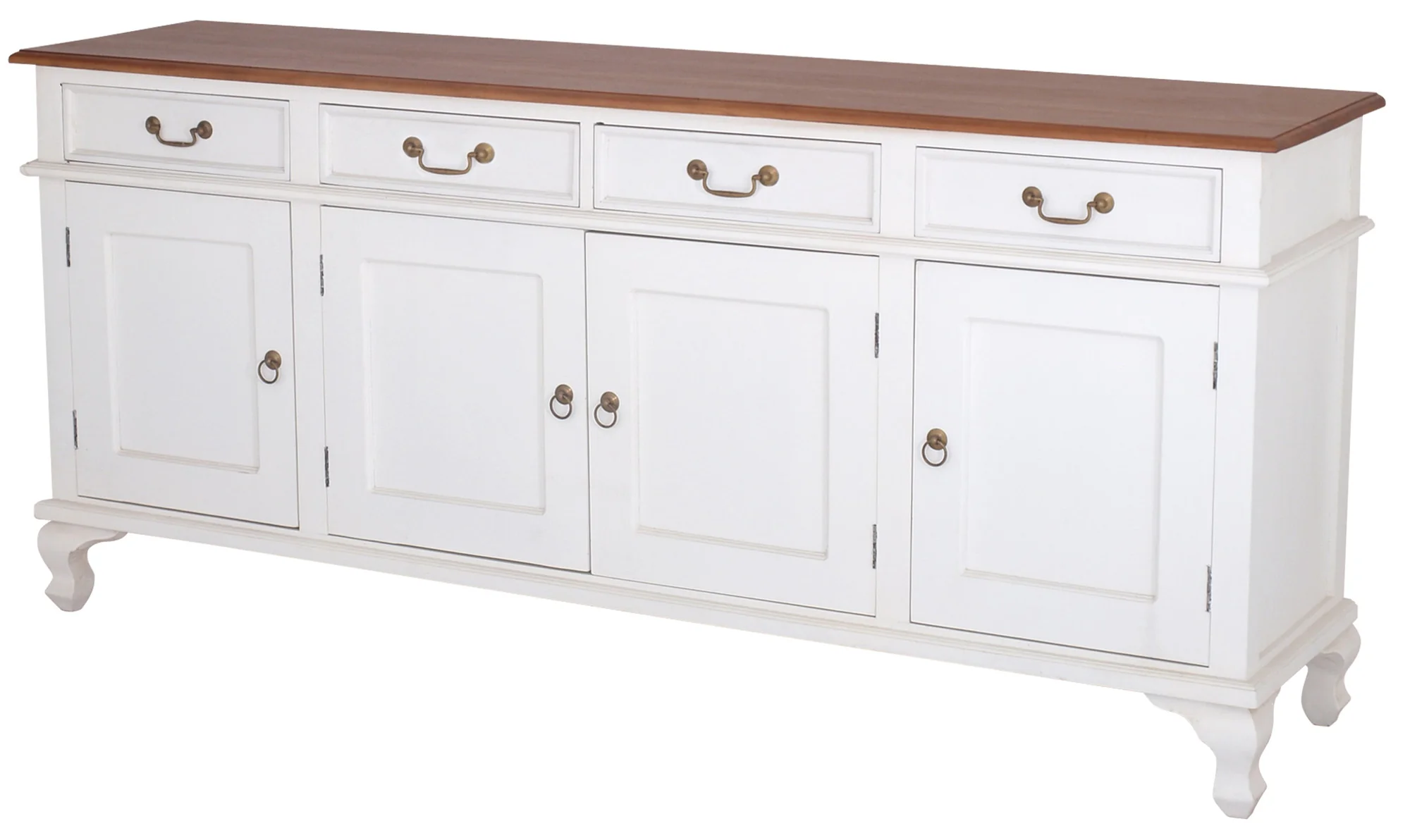 Queen Anna Solid Teak Wood Timber 4 Door 4 Drawer 200cm French Buffet Sideboard Table - White TEK168 SB 404 QA ( Picture for Reference Only ) - Image 3