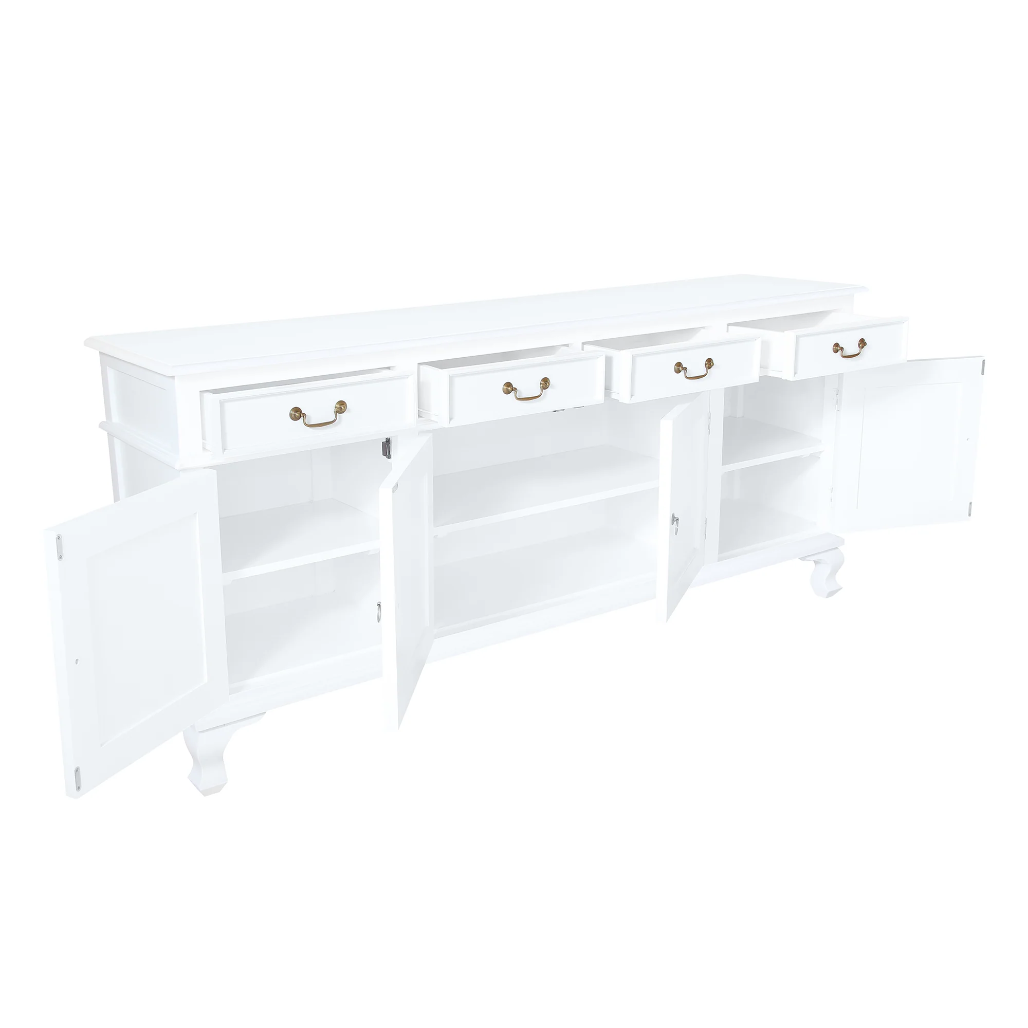 Queen Anna Solid Teak Wood Timber 4 Door 4 Drawer 200cm French Buffet Sideboard Table - White TEK168 SB 404 QA ( Picture for Reference Only ) - Image 6